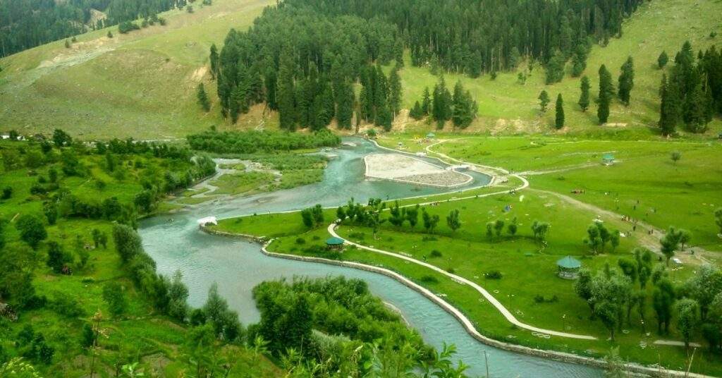Ariel View of Betaab Valley, Pahalgam, Jammu and Kashmir, India