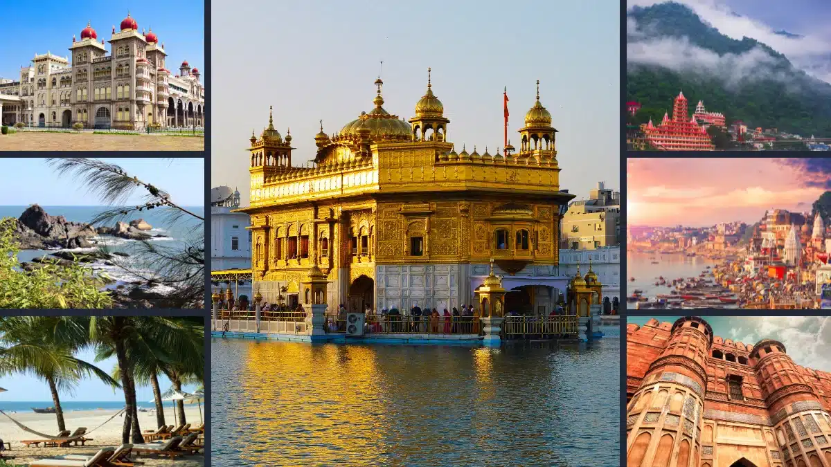 tourist places Mysore, Karnataka

Gokarna, Karnataka

Goa

Amritsar, Punjab

Rishikesh, Uttarakhand

Varanasi, Uttar Pradesh

Agra, Uttar Pradesh
